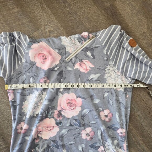 Michelle Mae Womens XL Floral Striped Lightweight Pullover Sweatshirt Cowl Neck - Picture 8 of 9